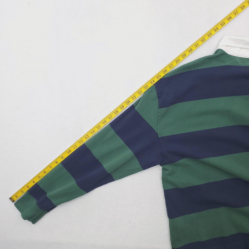 Abercrombie & Fitch Rugby Shirt Mens XL Green Navy Striped Cropped Y2K Vintage - Picture 7 of 9